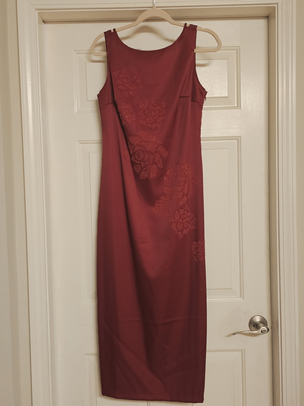 CDC Sleeveless Wine Red Floral Maxi Dress